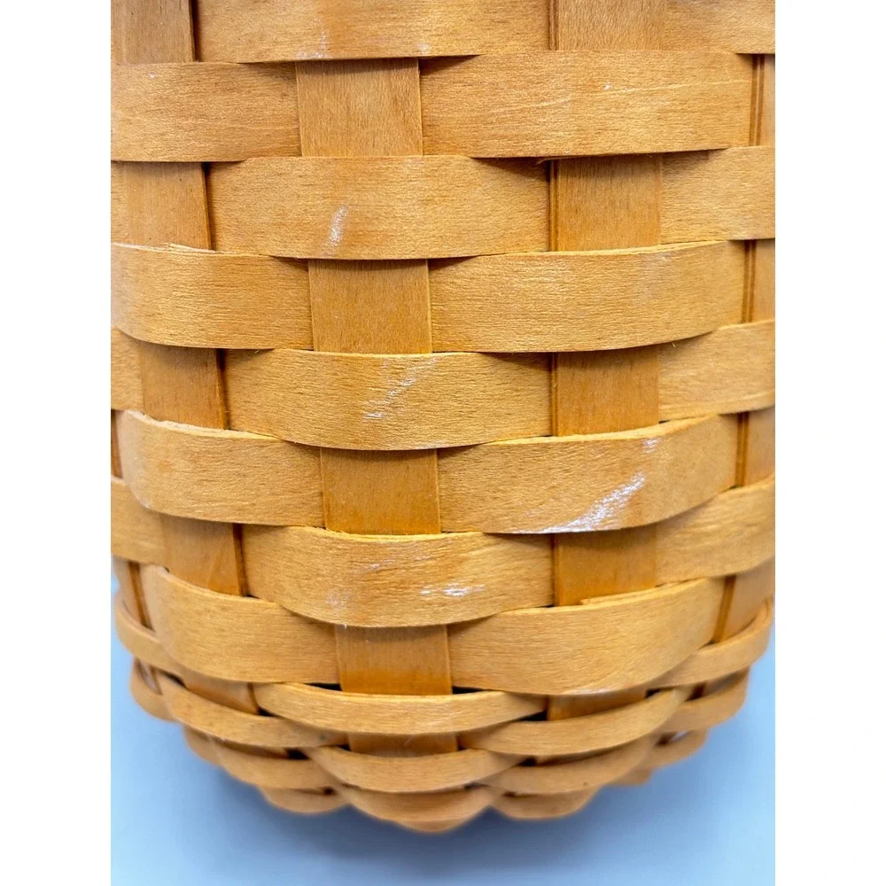 Longaberger 2001 Gatehouse Handwoven Hanging Basket Plaid Liner Leather Handle